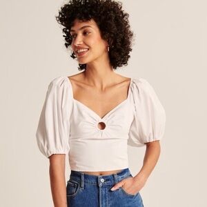 Abercrombie & Fitch White Puff Sleeve Crop Top